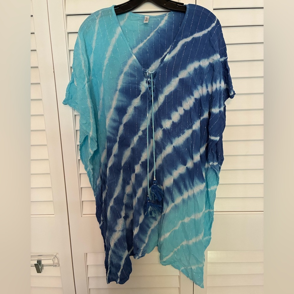 Blue & Aqua Ombre Tie-Dye Lightweight Cover-Up